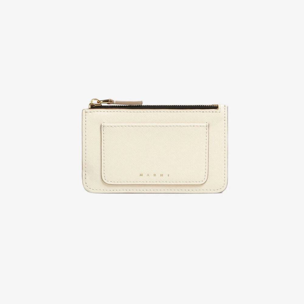 NEW MARNI women's saffiano leather card case in talc grey